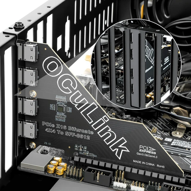 Alt view image 5 of 5 - RGEEK OCuLink PCIe Card, PCIe x16 Bifurcation into 4 PCIe x4 OCuLink