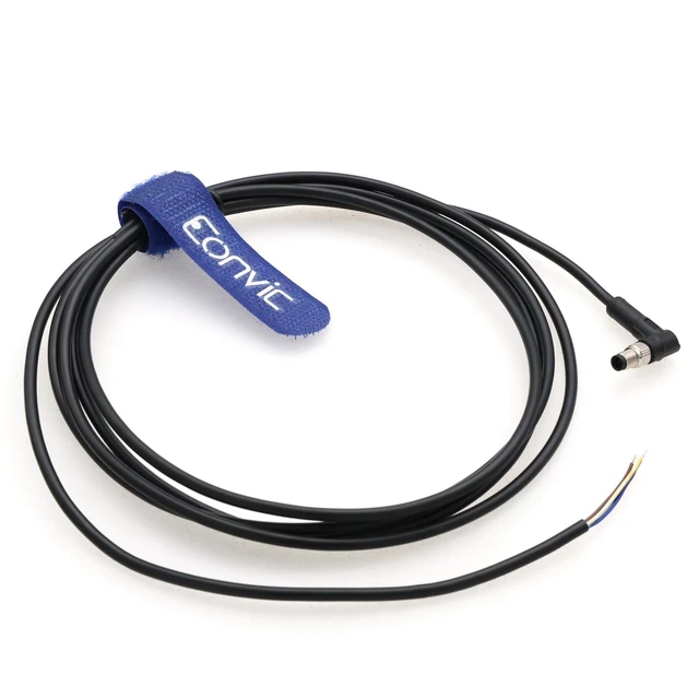 Alt view image 2 of 5 - Eonvic Industrial M5 A-Code Right Angle 4 Pin Male Connector to Open End Moulded IP67 Waterproof Aviation Industrial Sensor Connection Cable 5M