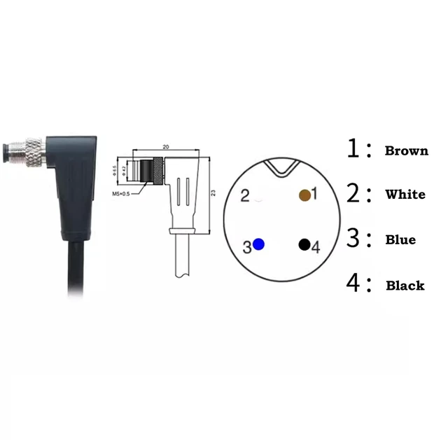 Alt view image 5 of 5 - Eonvic Industrial M5 A-Code Right Angle 4 Pin Male Connector to Open End Moulded IP67 Waterproof Aviation Industrial Sensor Connection Cable 5M