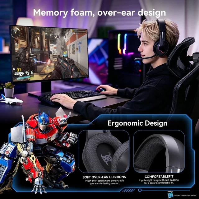 Alt view image 4 of 5 - Transformers Wired Gaming Headset with Mic for PC PS4 PS5 Xbox One Switch
