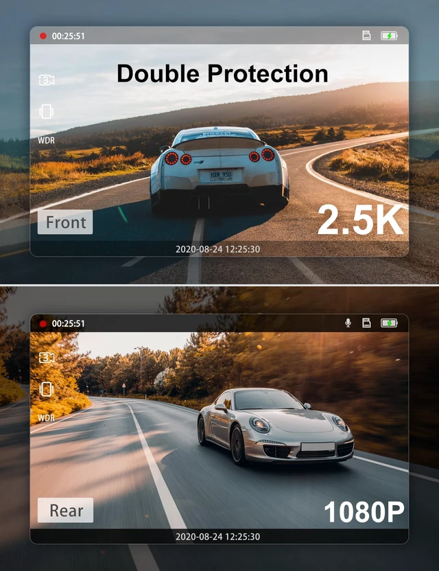 Alt view image 4 of 5 - iZEEKER 2.5K Dash Cam Front and Rear with SD Card, 1440P Car Camera Dashboard, Dual Dashcam for Cars 170 Wide Angle, G-Sensor, Night Vision, 24H Parking Monitor Support, WDR