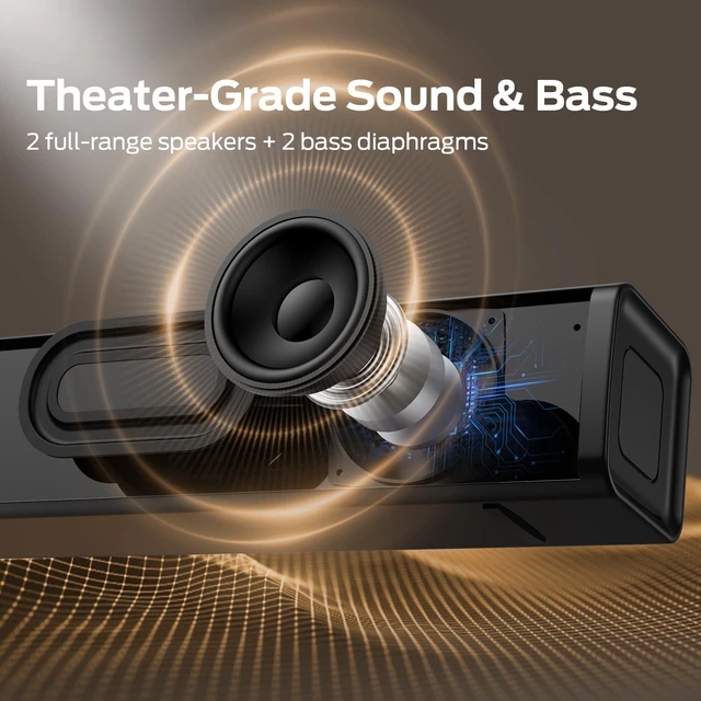 Alt view image 2 of 5 - Computer Speakers for Desktop PC, 2.0 Channel PC Speakers with Dual Bass Diaphragm, Bluetooth 6.0 & 3.5mm Aux-in PC Soundbar, Compact Computer Sound Bar for Desktop/Laptop/Monitor/Tablet/Gaming Setup