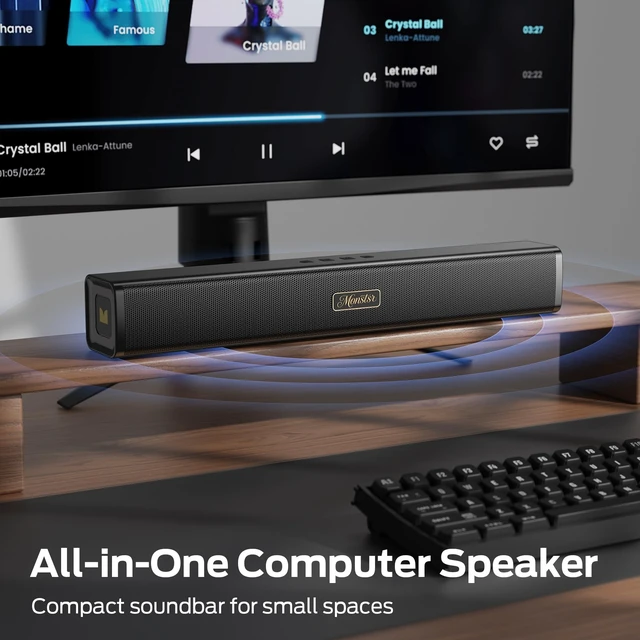 Alt view image 3 of 5 - Computer Speakers for Desktop PC, 2.0 Channel PC Speakers with Dual Bass Diaphragm, Bluetooth 6.0 & 3.5mm Aux-in PC Soundbar, Compact Computer Sound Bar for Desktop/Laptop/Monitor/Tablet/Gaming Setup