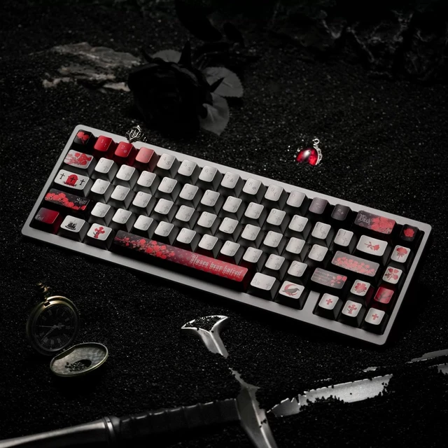 Alt view image 3 of 5 - TIMSEKER Sliver and Red Keycaps, Cherry Profile for Gaming Keyboard