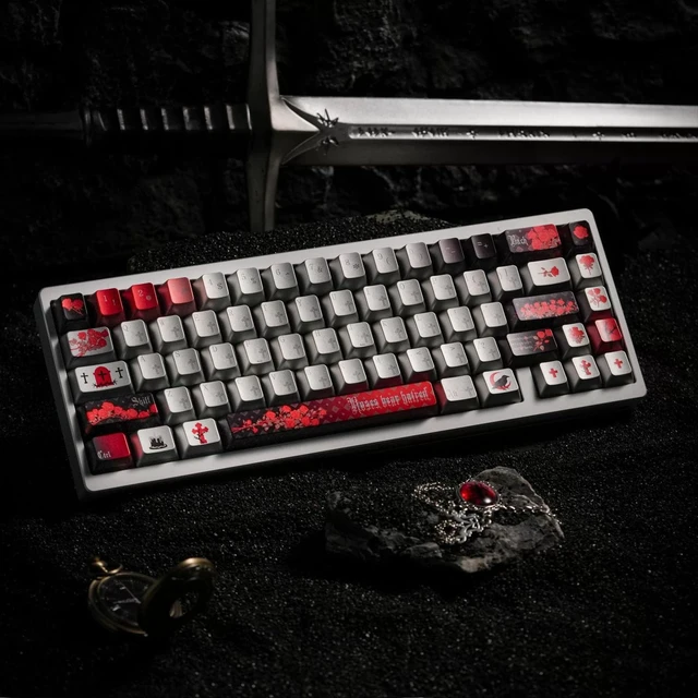 Alt view image 4 of 5 - TIMSEKER Sliver and Red Keycaps, Cherry Profile for Gaming Keyboard