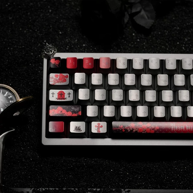 Alt view image 5 of 5 - TIMSEKER Sliver and Red Keycaps, Cherry Profile for Gaming Keyboard