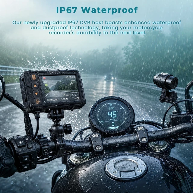Alt view image 2 of 5 - Motorcycle Dash Cam 720P Front + 480P Rear, IP67 Waterproof Car DVR
