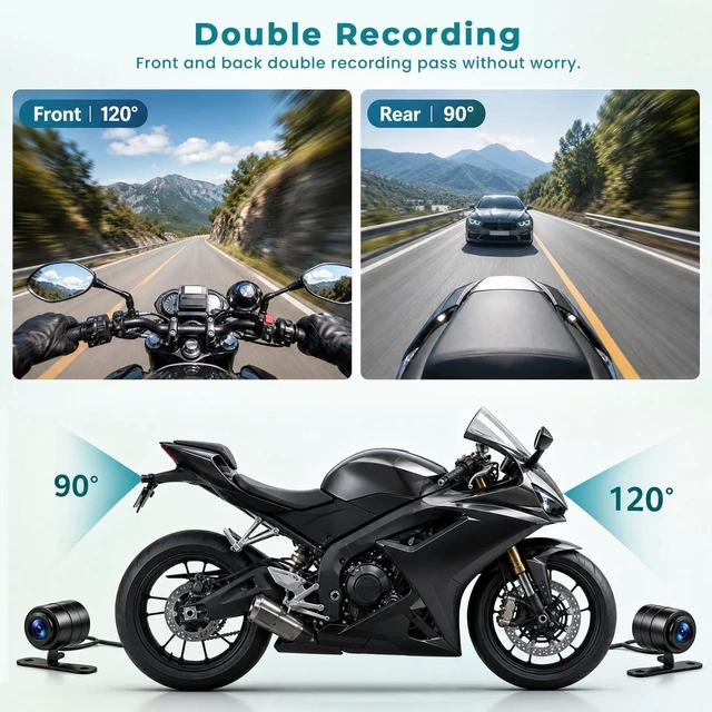 Alt view image 3 of 5 - Motorcycle Dash Cam 720P Front + 480P Rear, IP67 Waterproof Car DVR