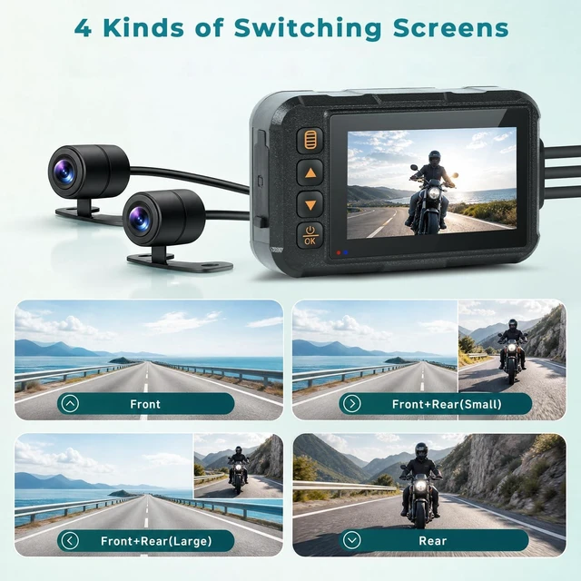 Alt view image 5 of 5 - Motorcycle Dash Cam 720P Front + 480P Rear, IP67 Waterproof Car DVR