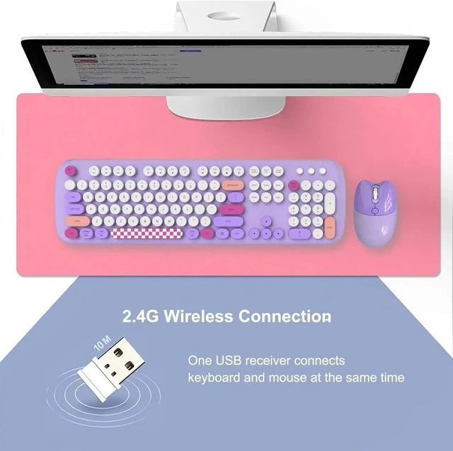 Alt view image 3 of 5 - SaharaCase - Wireless Keyboard & Mouse Combo with Silent Click ^^ Colorful 104 Keys Full Keyboard ^^ USB & Type-C Adapter (Purple)