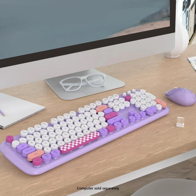 Alt view image 2 of 5 - SaharaCase - Wireless Keyboard & Mouse Combo with Silent Click ^^ Colorful 104 Keys Full Keyboard ^^ USB & Type-C Adapter (Purple)