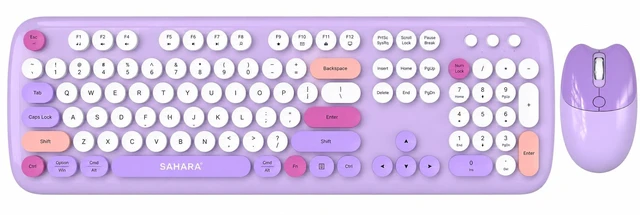 Main image of SaharaCase - Wireless Keyboard & Mouse Combo with Silent Click ^^ Colorful 104 Keys Full Keyboard ^^ USB & Type-C Adapter (Purple)