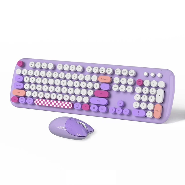 Alt view image 4 of 5 - SaharaCase - Wireless Keyboard & Mouse Combo with Silent Click ^^ Colorful 104 Keys Full Keyboard ^^ USB & Type-C Adapter (Purple)