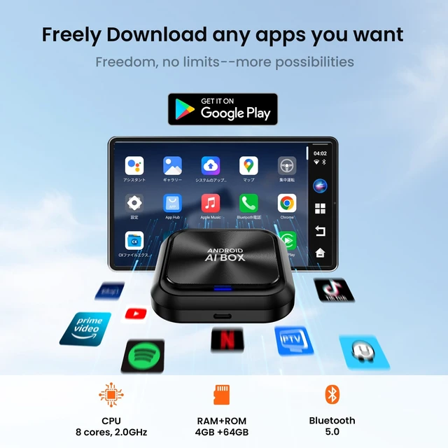 Alt view image 4 of 5 - sowkim Wireless CarPlay Adapter Android Auto, Smart AI Magic Video Box with Built-in Android Multimedia System, Enjoy Video & Music Apps, Navigation, AI Voice, Plug Play for Factory Wired CarPl