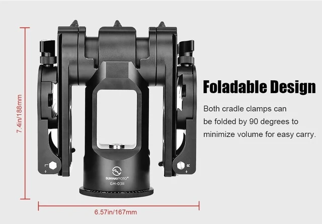 Alt view image 3 of 5 - SUNWAYFOTO GH-03II Stereo Gimbal Head w 2 Arca Compatible Clamps Twin Camera