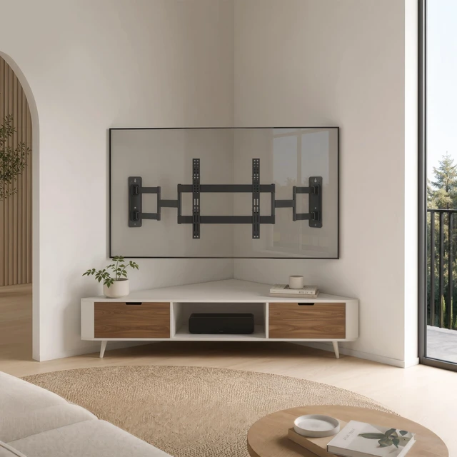Alt view image 3 of 5 - Mount-It! Corner TV Wall Mount for 4390 Inch TVs, Full Motion Split Wall Plate, Fits Flat, Inside & Outside Corners, Dual Arm, 176 lbs, VESA 200x200600x400mm, Black