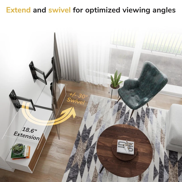 Alt view image 5 of 5 - Mount-It! Corner TV Wall Mount for 4390 Inch TVs, Full Motion Split Wall Plate, Fits Flat, Inside & Outside Corners, Dual Arm, 176 lbs, VESA 200x200600x400mm, Black