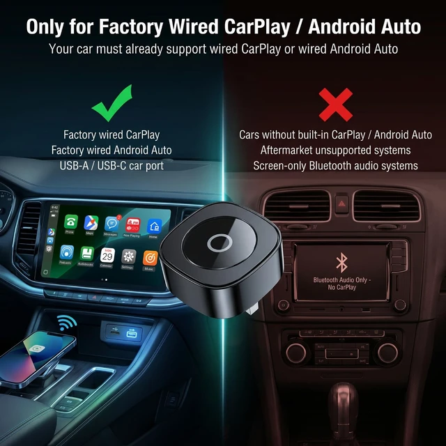 Alt view image 3 of 5 - Wireless CarPlay Adapter for iPhone, Android Auto Wireless Adapter, Apple CarPlay USB-C Dongle for Factory Wired Cars, Bluetooth Wi-Fi, Auto Reconnect, DIY Decorative Cover, Plug and Pla