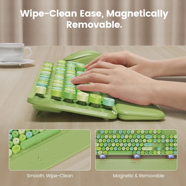 Alt view image 3 of 5 - Wireless Keyboard and Mouse Combo, Magnetic Wrist Rest, Round Keycap, Green