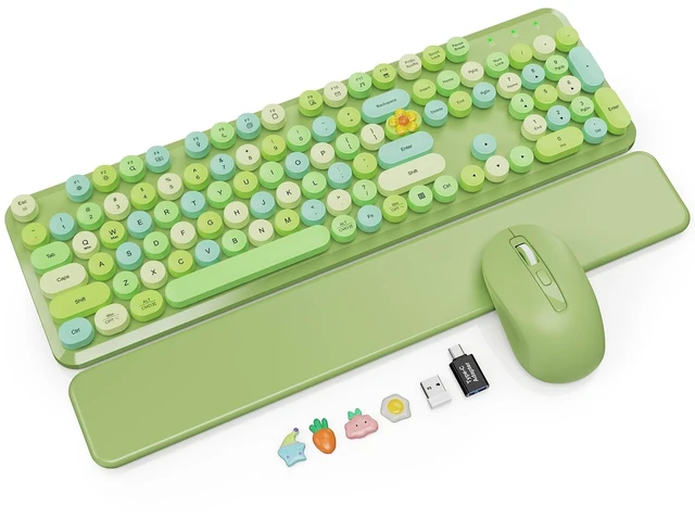 Main image of Wireless Keyboard and Mouse Combo, Magnetic Wrist Rest, Round Keycap, Green
