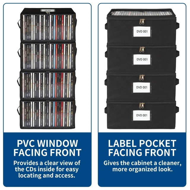 Alt view image 2 of 5 - ComfortKeeper 8 Pack Durable Fabric DVD Storage Box with Clear PVC Lid, Holds 25 Standard DVD Cases, Sturdy Non-Woven Fabric with Cardboard Support for Movie Collection, Black