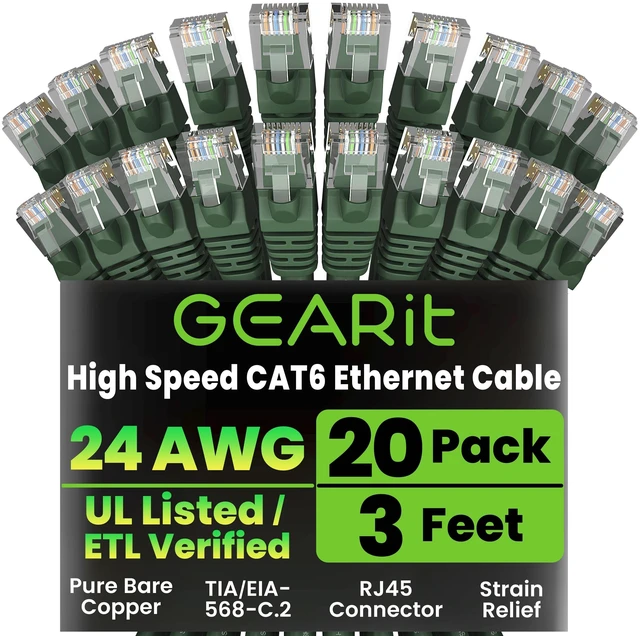 Main image of GEARit Cat6 Patch Cables Cat 6 Ethernet Cable 3 ft 20-Pack Green