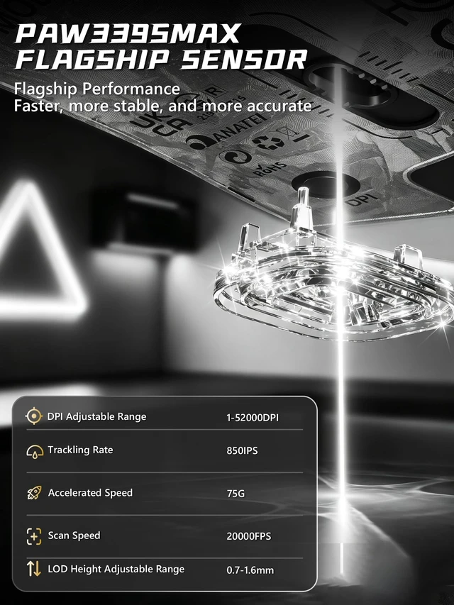 Alt view image 2 of 5 - ATTACK SHARK RS6 Ultra PAW3955MAX Sensor 52000 DPI 8K Wireless Gaming Mouse