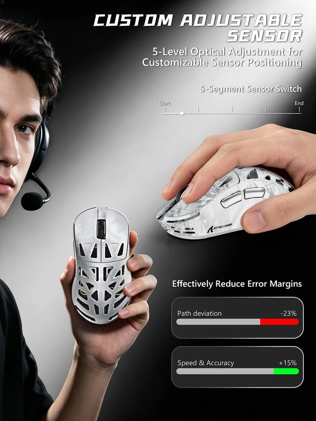 Alt view image 3 of 5 - ATTACK SHARK RS6 Ultra PAW3955MAX Sensor 52000 DPI 8K Wireless Gaming Mouse