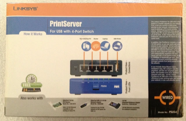 Alt view image 2 of 5 - Cisco-Linksys PSUS4 PrintServer for USB with 4 Port Switch