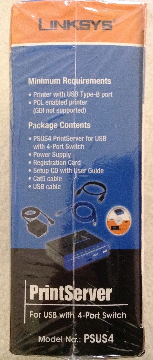 Alt view image 3 of 5 - Cisco-Linksys PSUS4 PrintServer for USB with 4 Port Switch