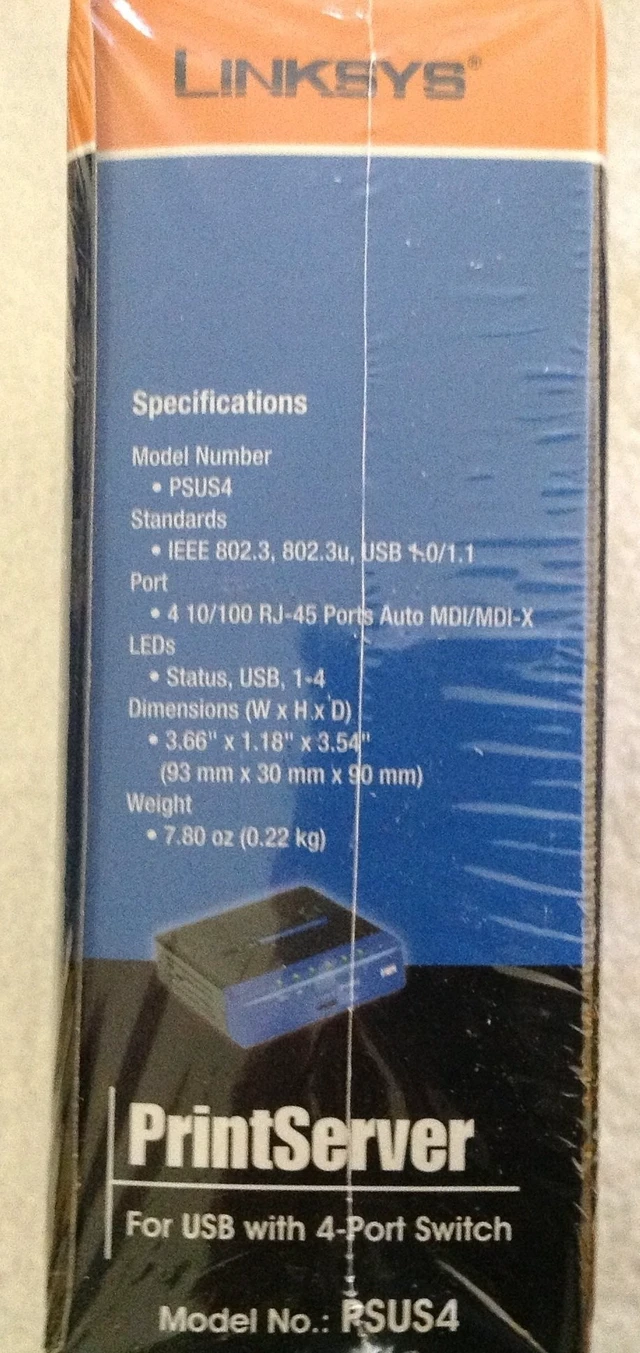 Alt view image 4 of 5 - Cisco-Linksys PSUS4 PrintServer for USB with 4 Port Switch