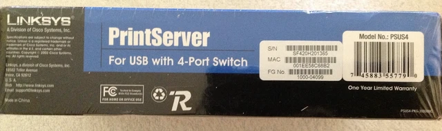 Alt view image 5 of 5 - Cisco-Linksys PSUS4 PrintServer for USB with 4 Port Switch
