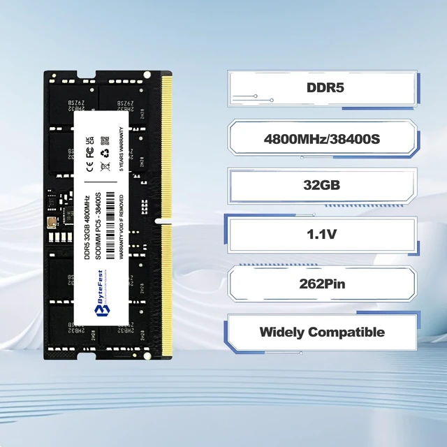 Alt view image 4 of 5 - ByteFest DDR5 RAM 32GB 4800MHz PC5-38400 CL40 1.1V SODIMM 262-Pin Laptop/Notebook RAM Memory Modules