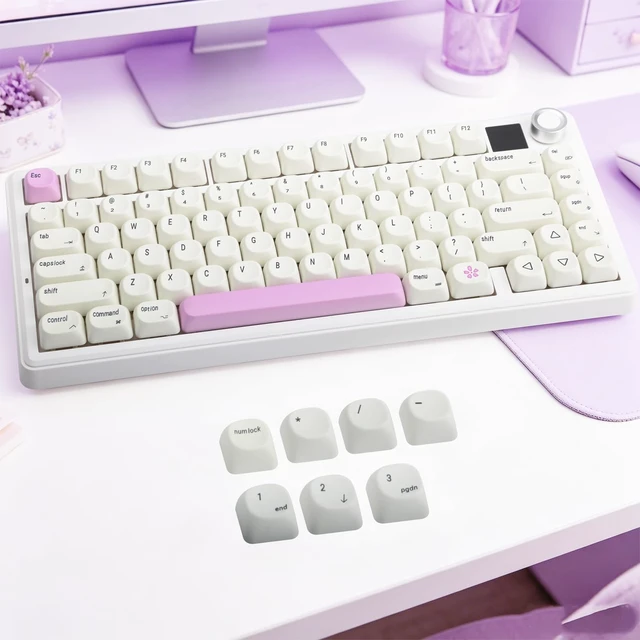 Alt view image 2 of 5 - MAC Style MOA Profile PBT Keycaps Set134keys Milk White & Purple Key caps