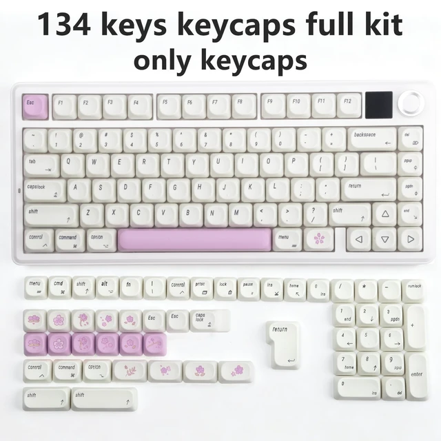 Alt view image 5 of 5 - MAC Style MOA Profile PBT Keycaps Set134keys Milk White & Purple Key caps