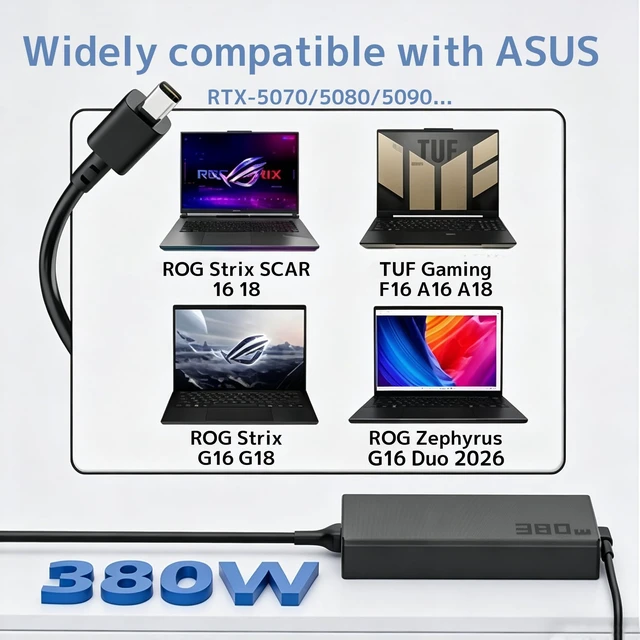 Alt view image 5 of 5 - 380W Charger Compatible with Asus ROG Strix Gaming Laptop Power Adapter