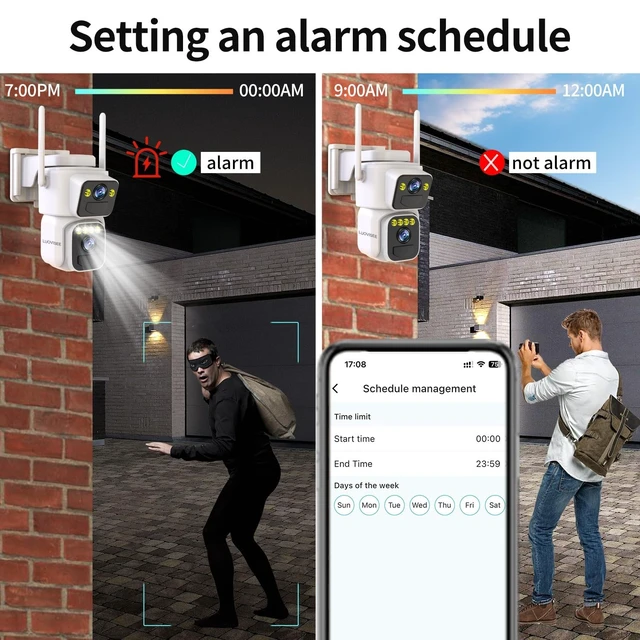 Alt view image 5 of 5 - Luovisee Cameras for Home Security with Dual Lens,2.4G/5G WiFi Outdoor Camera Wireless Solar Powered,PIR Alarm,Color Night Vision,2-Way Audio,Cloud/SD Storage,No Month Fee(2 Pack)