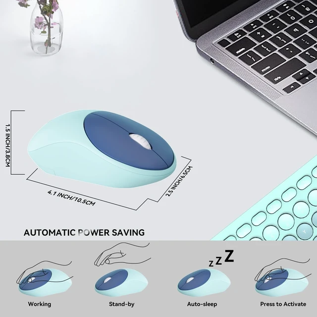 Alt view image 2 of 5 - Wireless Keyboards Mouse Combos, Colorful Cute Typewriter Full-Size Retro Round Keycaps, 2.4GHz Cordless Connection Sleep Mode Office Wireless Keyboard and Mouse Set for Desktop Laptop P