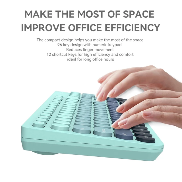 Alt view image 4 of 5 - Wireless Keyboards Mouse Combos, Colorful Cute Typewriter Full-Size Retro Round Keycaps, 2.4GHz Cordless Connection Sleep Mode Office Wireless Keyboard and Mouse Set for Desktop Laptop P