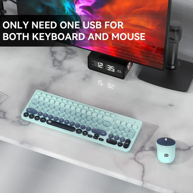Alt view image 3 of 5 - Wireless Keyboards Mouse Combos, Colorful Cute Typewriter Full-Size Retro Round Keycaps, 2.4GHz Cordless Connection Sleep Mode Office Wireless Keyboard and Mouse Set for Desktop Laptop P