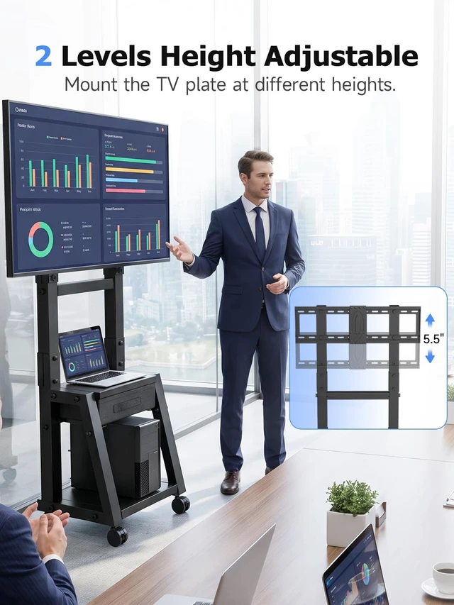 Alt view image 5 of 5 - Suptek Mobile TV Cart with Storage Drawer for 32-75 inch Flat/Curved TVs