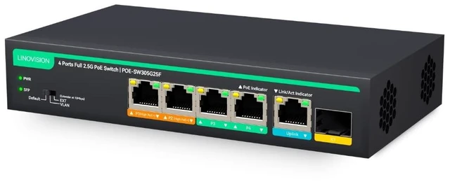 Main image of LINOVISION 4 Port 2.5G PoE Switch, 10G SFP Uplink, Support 45W High PoE