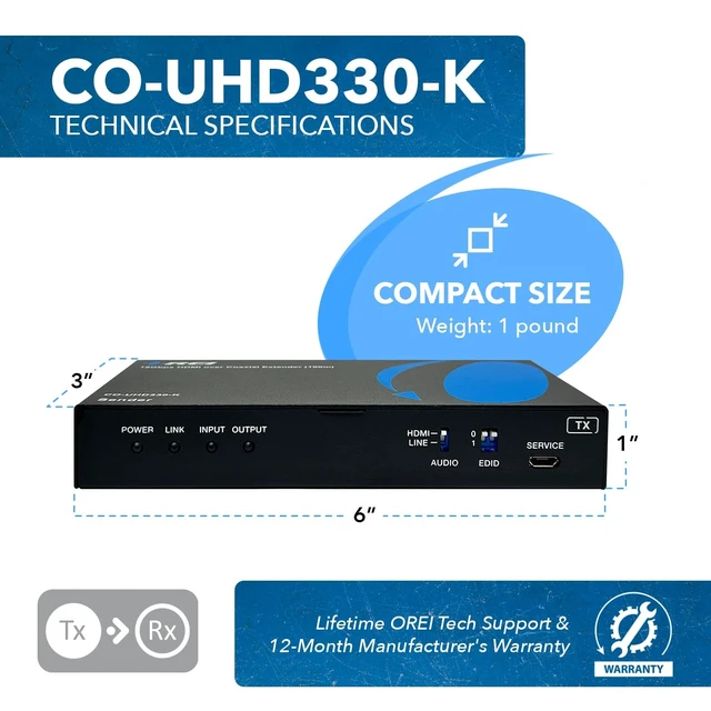 Alt view image 5 of 5 - OREI HDMI Over Coax Extender 330ft 4K@60hz Loop-Out, Two-way IR, HDCP 2.2