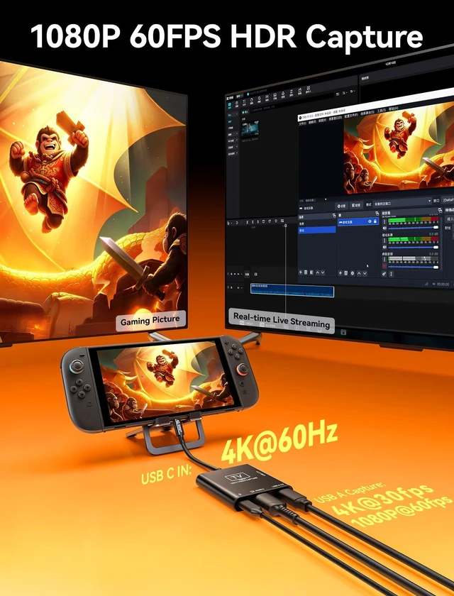 Alt view image 3 of 5 - JSAUX Video Capture Card Intended for Nintendo Switch 2/Steam Deck/ROG Ally