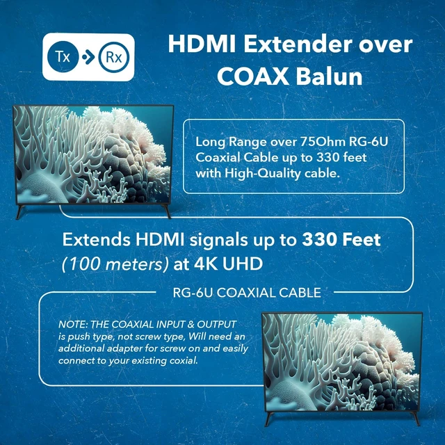 Alt view image 4 of 5 - OREI HDMI Over Coax Extender 330ft 4K@60hz Loop-Out, Two-way IR, HDCP 2.2