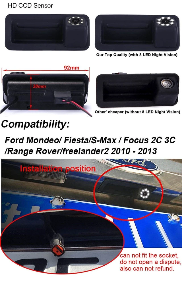 Alt view image 2 of 5 - 8LED Night Vision Trunk Handle Vehicle-Specific Camera Integrated into Case Handle Rear View Camera for Ford Focus ^^^^ MK2 Fiesta Vl Grand C-Max ^^^^ S-Max Galaxy Kuga Transit Custom Range Rover Spor