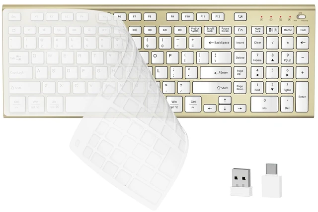 Main image of FENIFOX Wireless Keyboard, Silent Flat Soft Cover with Number Pad (White and Gold)