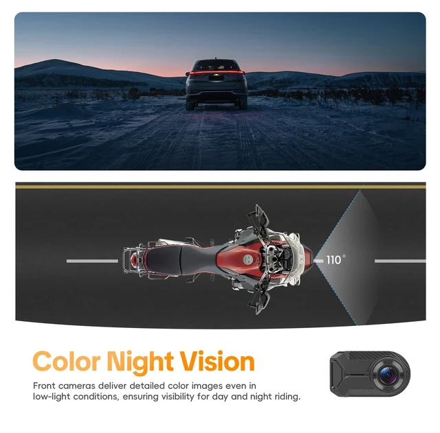 Alt view image 4 of 5 - Motorcycle Dash Cam, Motorbike Camera Waterproof Motorcycle Video Driving Recorder Camera with Light Vision, Dashcam, Loop Recording