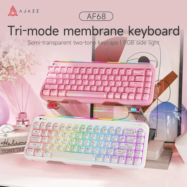 Alt view image 3 of 5 - ZIYOU LANG x A.Jazz AF68 Wireless Gaming Keyboard,Tri-Mode BT/2.4G/USB-C Keyboard with RGB Backlit,Clear Transparent Keycaps,68-Key Compact Membrane Keyboard for PC Laptop Aesthetic Desk Setup-