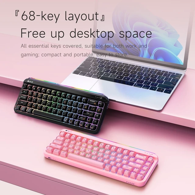 Alt view image 4 of 5 - ZIYOU LANG x A.Jazz AF68 Wireless Gaming Keyboard,Tri-Mode BT/2.4G/USB-C Keyboard with RGB Backlit,Clear Transparent Keycaps,68-Key Compact Membrane Keyboard for PC Laptop Aesthetic Desk Setup-